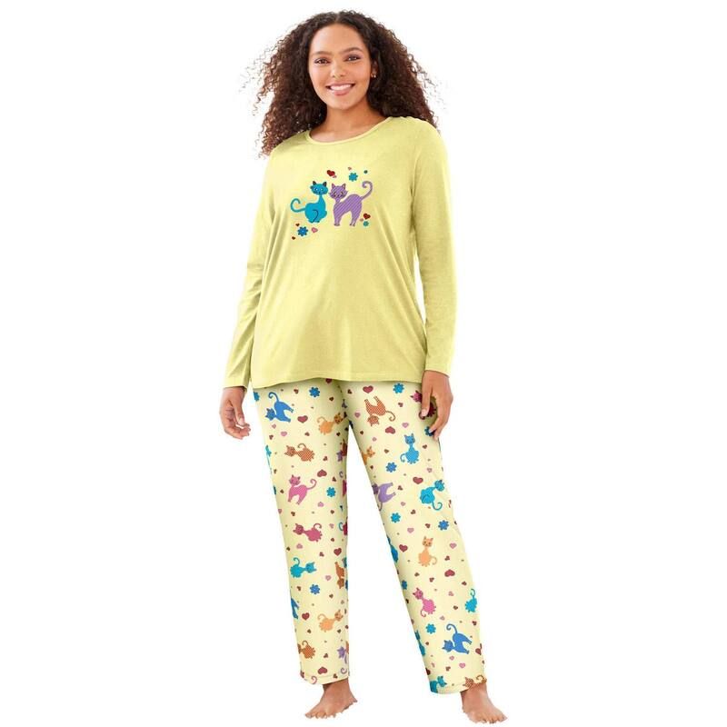 ドリームスアンドコー レディース アンダーウェア ナイトウェア プラスサイズ プチ ニット Dreams Co Plusize Petite Long Sleeve Knit PJ Set Yello