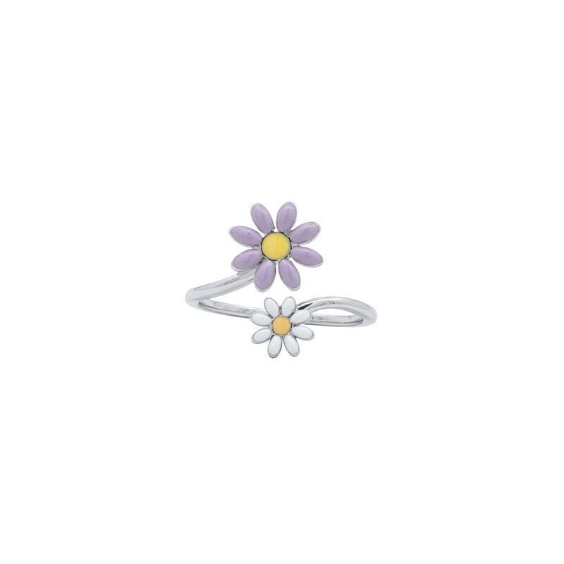 プリムローズ レディース アクセサリー リング PRIMROSE Fine Silver Plated Enamel Double Daisy Flower Bypass Ring Silver To
