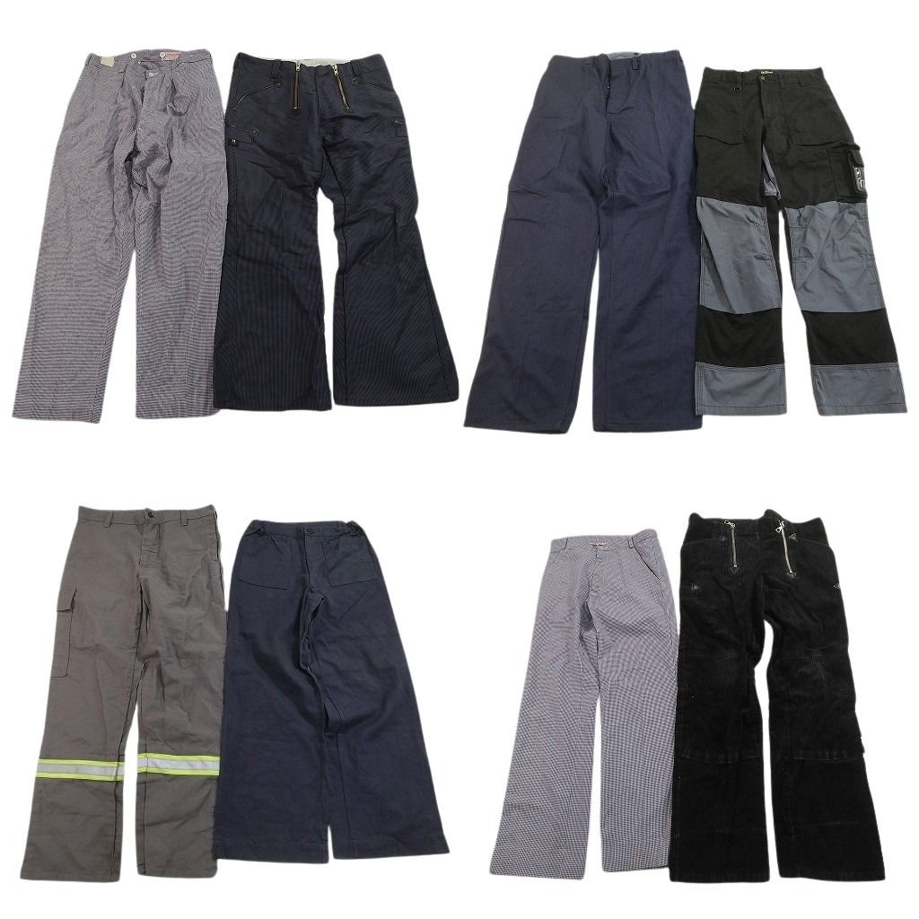 古着卸 まとめ売り ユーロワーク パンツ 8枚セット ( メンズ ) リフレクター ワイド バイカラー ネイビー ブラック 中古 古着 NF2238