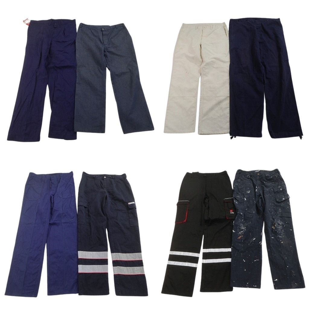 古着卸 まとめ売り ユーロワーク パンツ 8枚セット ( メンズ ) デッドストック ペインティング ホワイト ネイビー 中古 古着 NF2239
