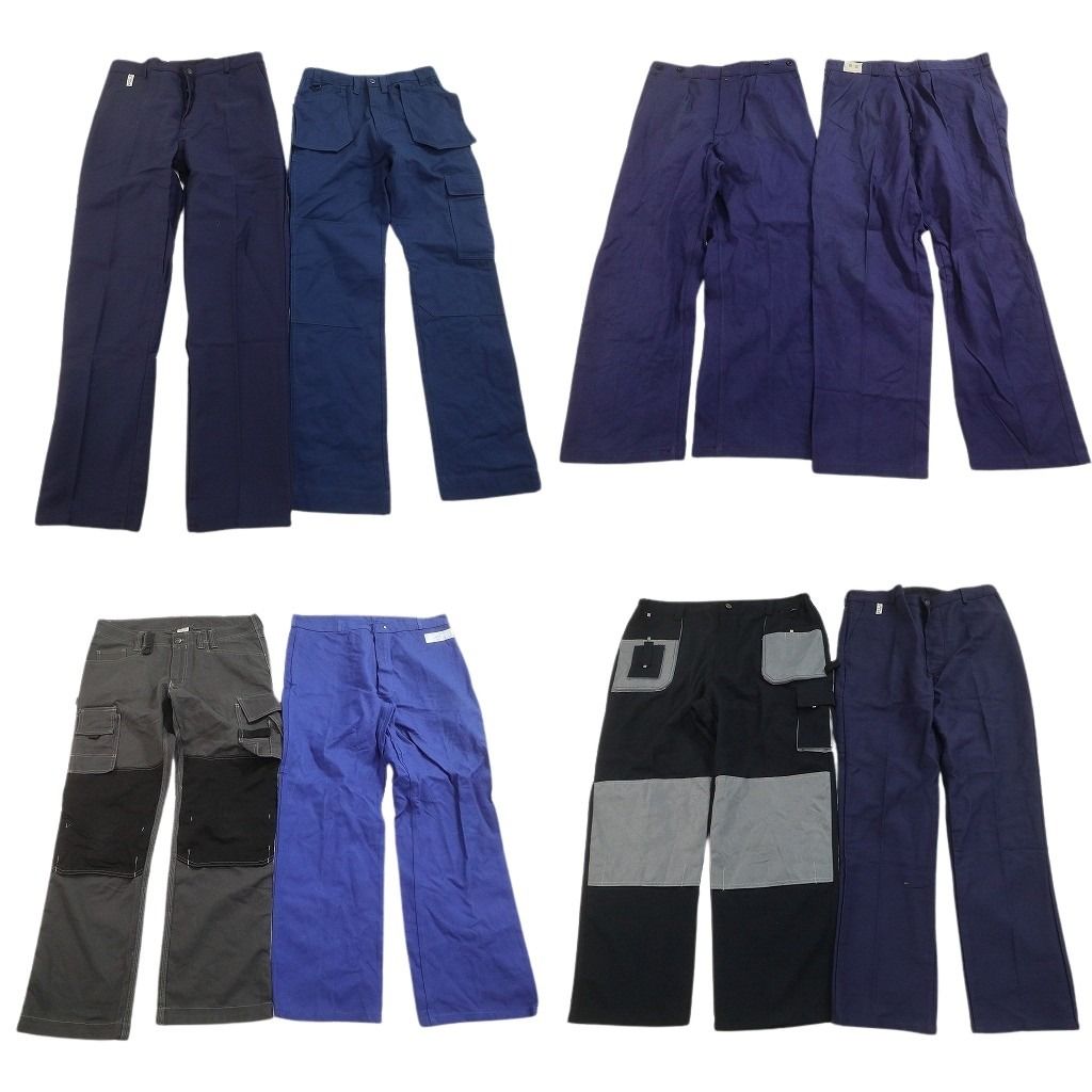 古着卸 まとめ売り ユーロワーク パンツ 8枚セット ( メンズ ) バイカラー ネイビー フレンチブルー ダブルニー 中古 古着 NF2241