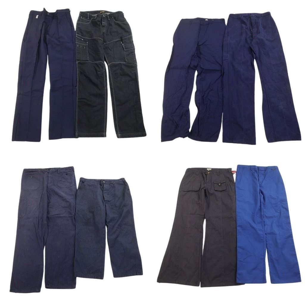 古着卸 まとめ売り ユーロワーク パンツ 8枚セット ( メンズ ) デッドストック フレンチブルー ストレート ネイビー 中古 古着 NF2242