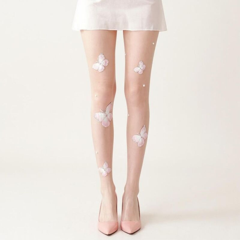 アンナカシ レディース アンダーウェア 靴下 シアー AnnaKaci Womensheer Butterfly Applique Tightstretch Fit Lightweight Embel