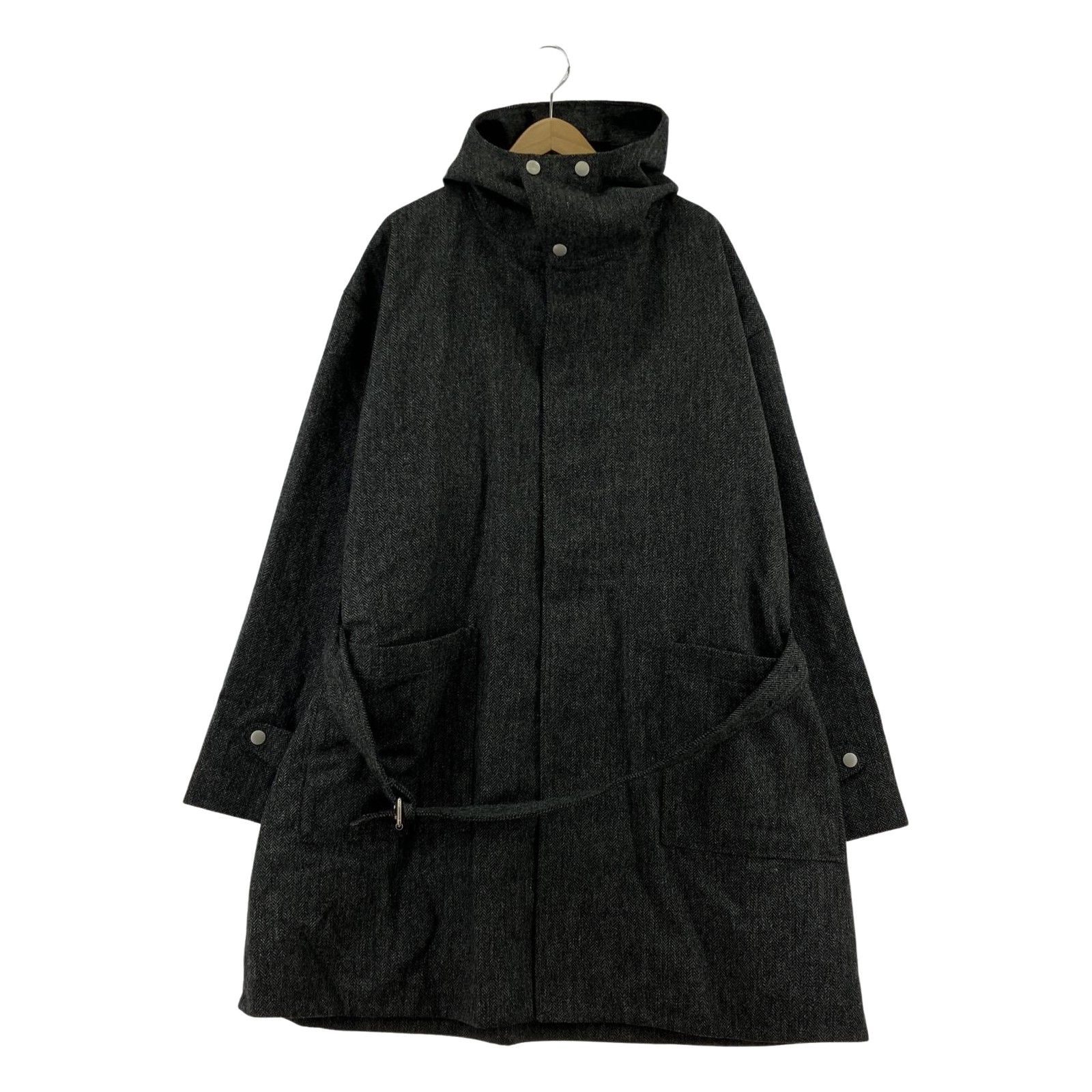 3MAN スリーマン ベルト付き ウール フーデットコート sizeS/M/グレー