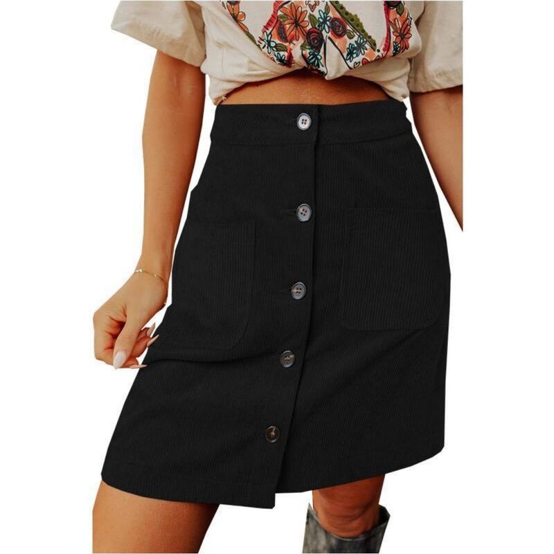 イエスファッション レディース ボトムスカート ボタンダウン コーデュロイ A ライン ミニ ダウン Yesfashion Womens Corduroy Skirts High Waisted Bu