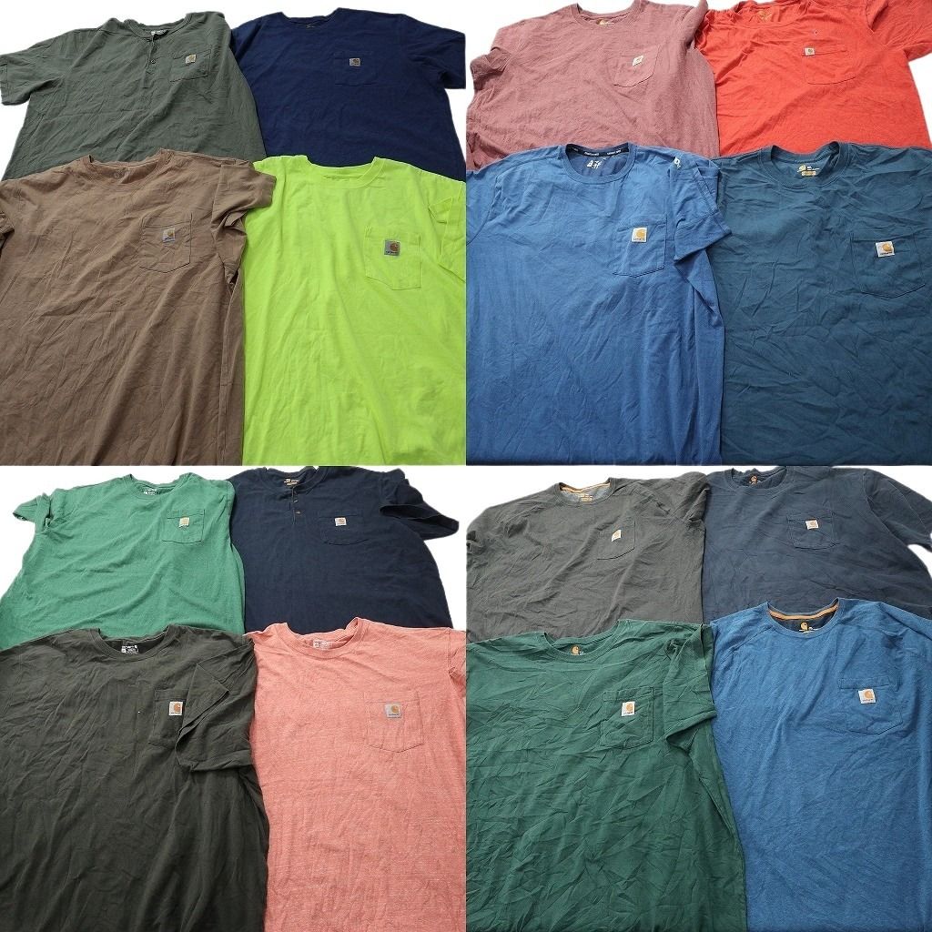 古着卸 まとめ売り カーハート Tシャツ 16枚セット ( メンズ 3XL/4XL ) ヘンリーネック ポケット付き ワンポイントロゴ 中古 古着 NF2301