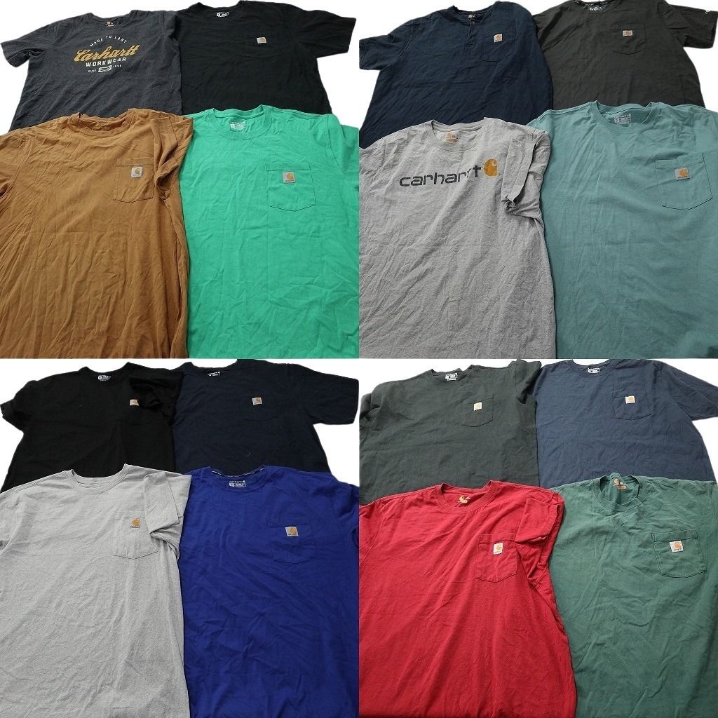 古着卸 まとめ売り カーハート Tシャツ 16枚セット ( メンズ XL/2XL ) ブラック ポケット付き ワンポイント ヘンリーネック 中古 NF2303
