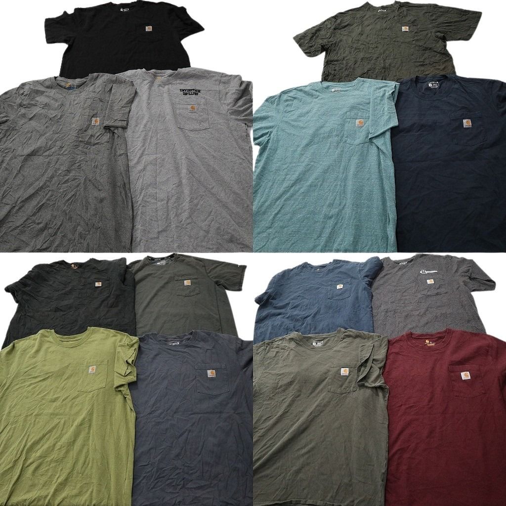 古着卸 まとめ売り カーハート Tシャツ 14枚セット ( メンズ L/XL ) グレー ブラック ポケット付き ワンポイント ロゴ 中古 古着 NF2306