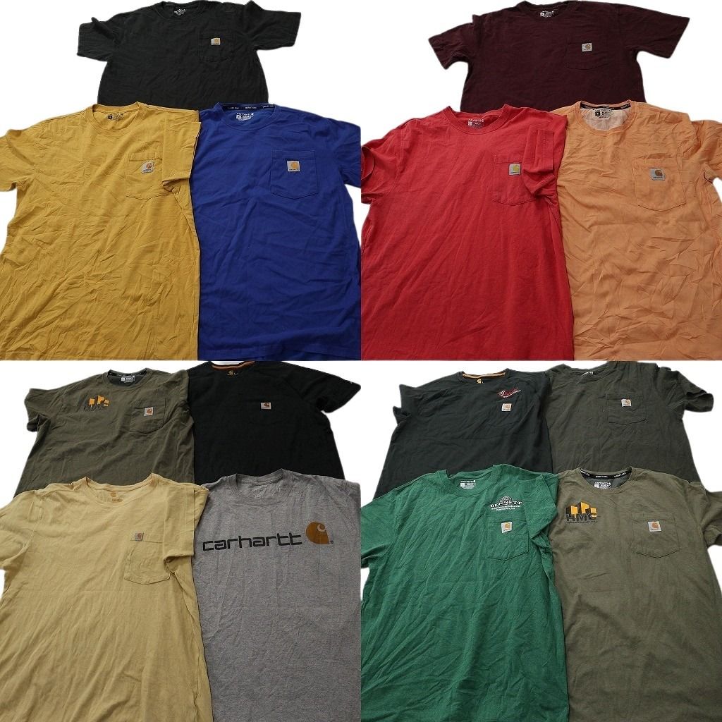 古着卸 まとめ売り カーハート Tシャツ 14枚セット ( メンズ M/L ) 企業系 ワンポイント ロゴ オリーブ グレー ブラック 中古 古着 NF2308 古着卸 まとめ売り カーハート Tシャツ 14枚セット ( メンズ M/L