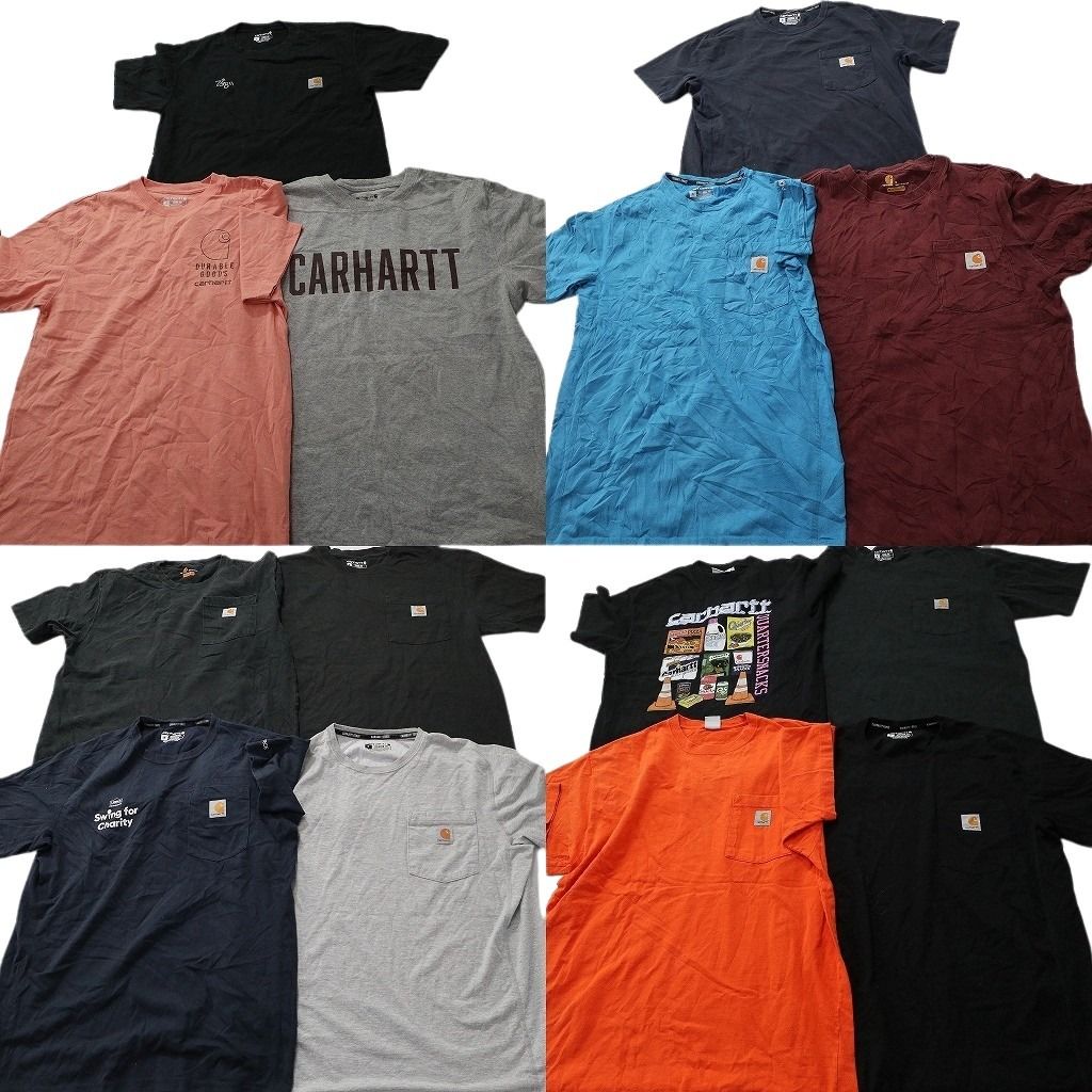 古着卸 まとめ売り カーハート Tシャツ 14枚セット ( メンズ S/M ) ワンポイント ロゴ ポケット付き ブラック 中古 古着 NF2309