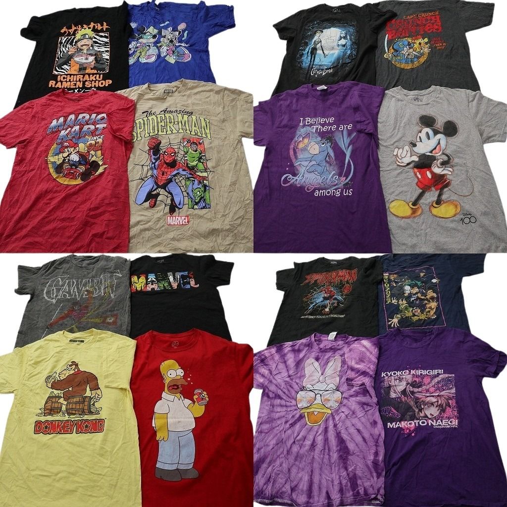 古着卸 まとめ売り キャラクター Tシャツ 16枚セット ( メンズ M ) ディズニー ヒロアカ シンプソンズ マーベル ナルト 中古 古着 NF2310