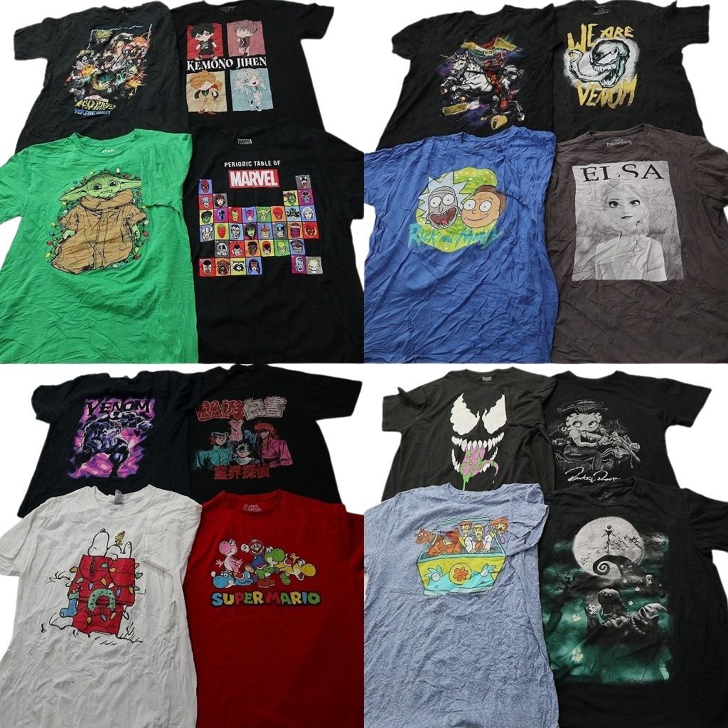 古着卸 まとめ売り キャラクター Tシャツ 16枚セット ( メンズ L ) マリオ スヌーピー 幽遊白書 ヒロアカ ディズニー マーベル 中古 NF2312