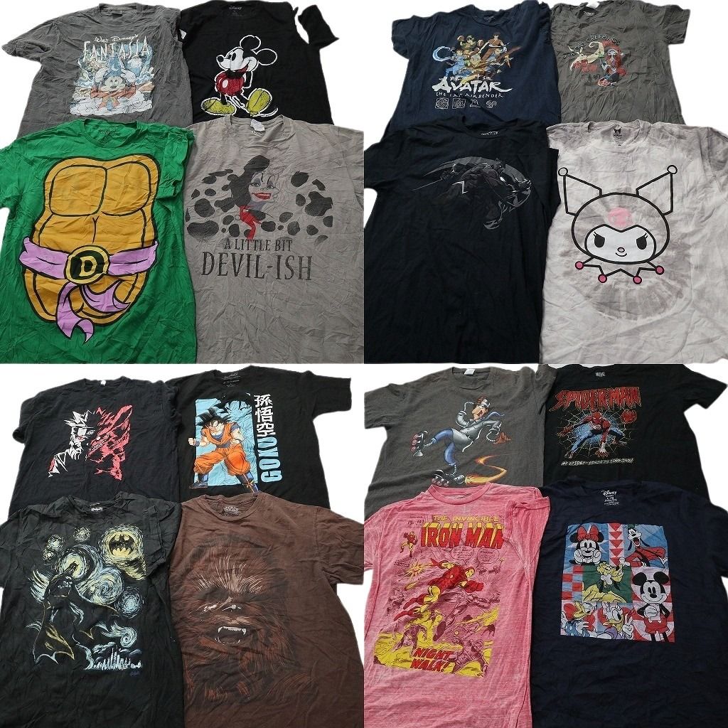 古着卸 まとめ売り キャラクター Tシャツ 16枚セット ( メンズ L ) ドラゴンボール ナルト サンリオ ディズニー タートルズ 中古 NF2313