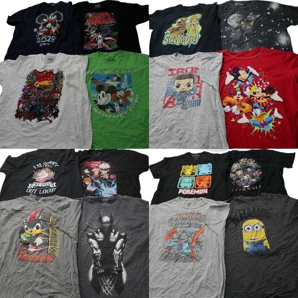 古着卸 まとめ売り キャラクター Tシャツ 16枚セット ( メンズ 2XL ) ポケモン ディズニー スターウォーズ マーベル アメコミ 中古 NF2317