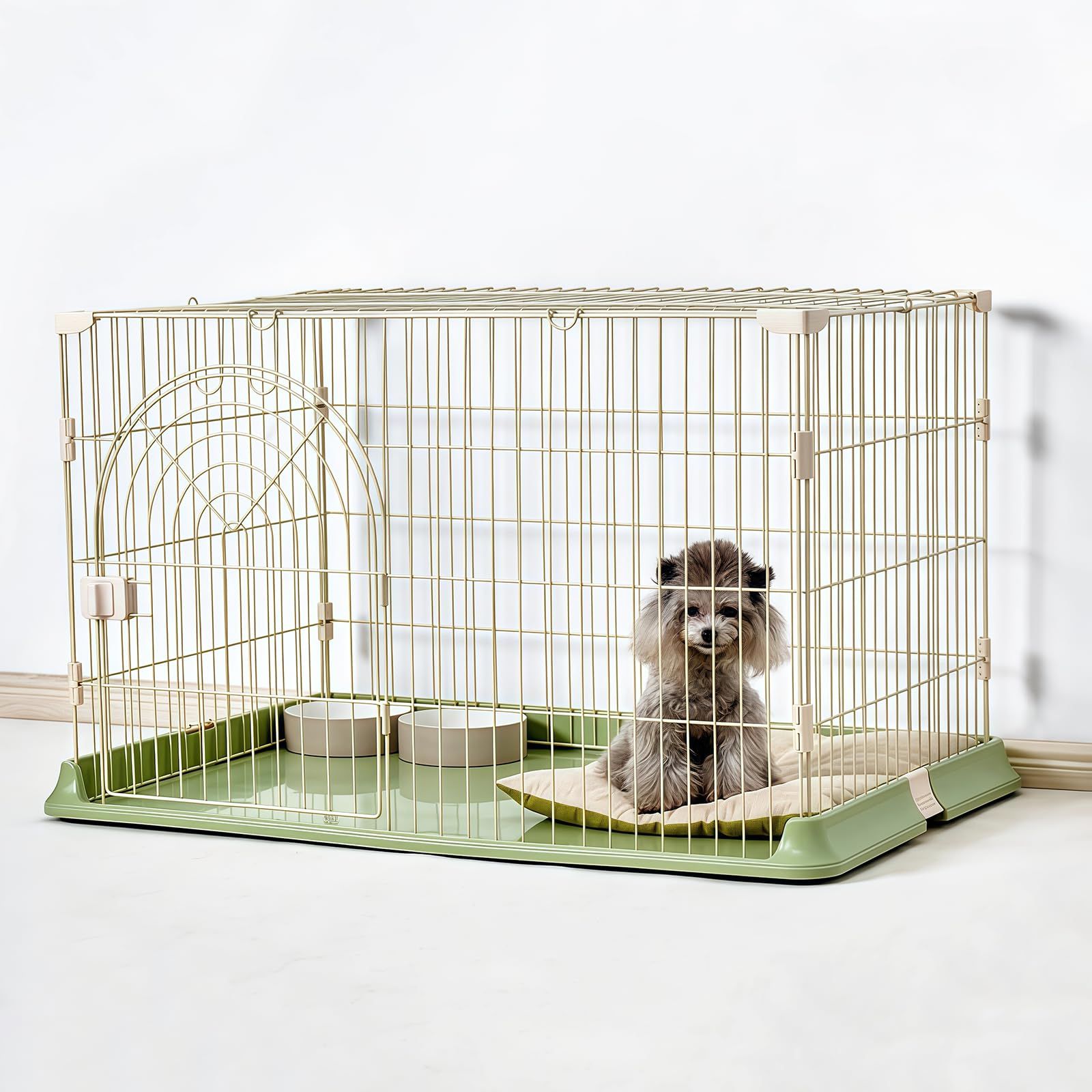 [Rshtong] 犬 ケージ 犬用サークル ペットケージ 犬 ゲージ 屋根付き 幅76×奥行51×高さ46cm ペットサークル 小型犬 中型犬 ペット用品 ドッグサークル 折りたたみ 組立簡単 室内外兼用 (グリーン 76x51x46cm)Ju