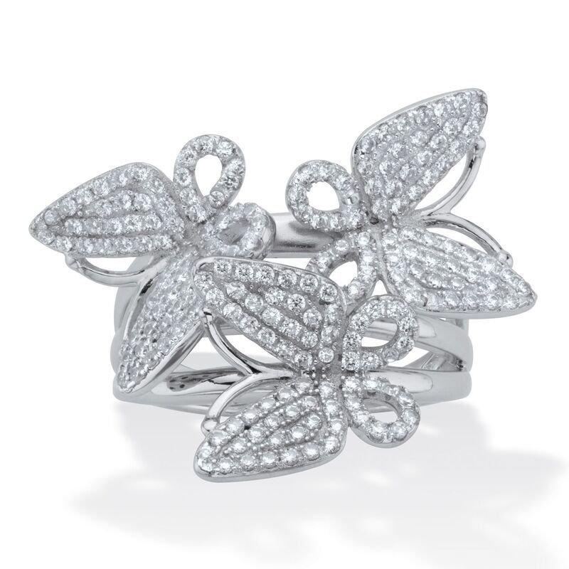 パームビーチジュエリー レディース アクセサリー リング PalmBeach Jewelry 1 Cttw Round Pave Cubic Zirconia Silvertone Butterfly