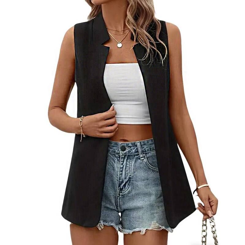 エリートスピリット レディース アウター ジャケット・ブルゾン ベスト ノースリーブレザー EliteSpirit Womensleeveless Open Front Lapel Curved He