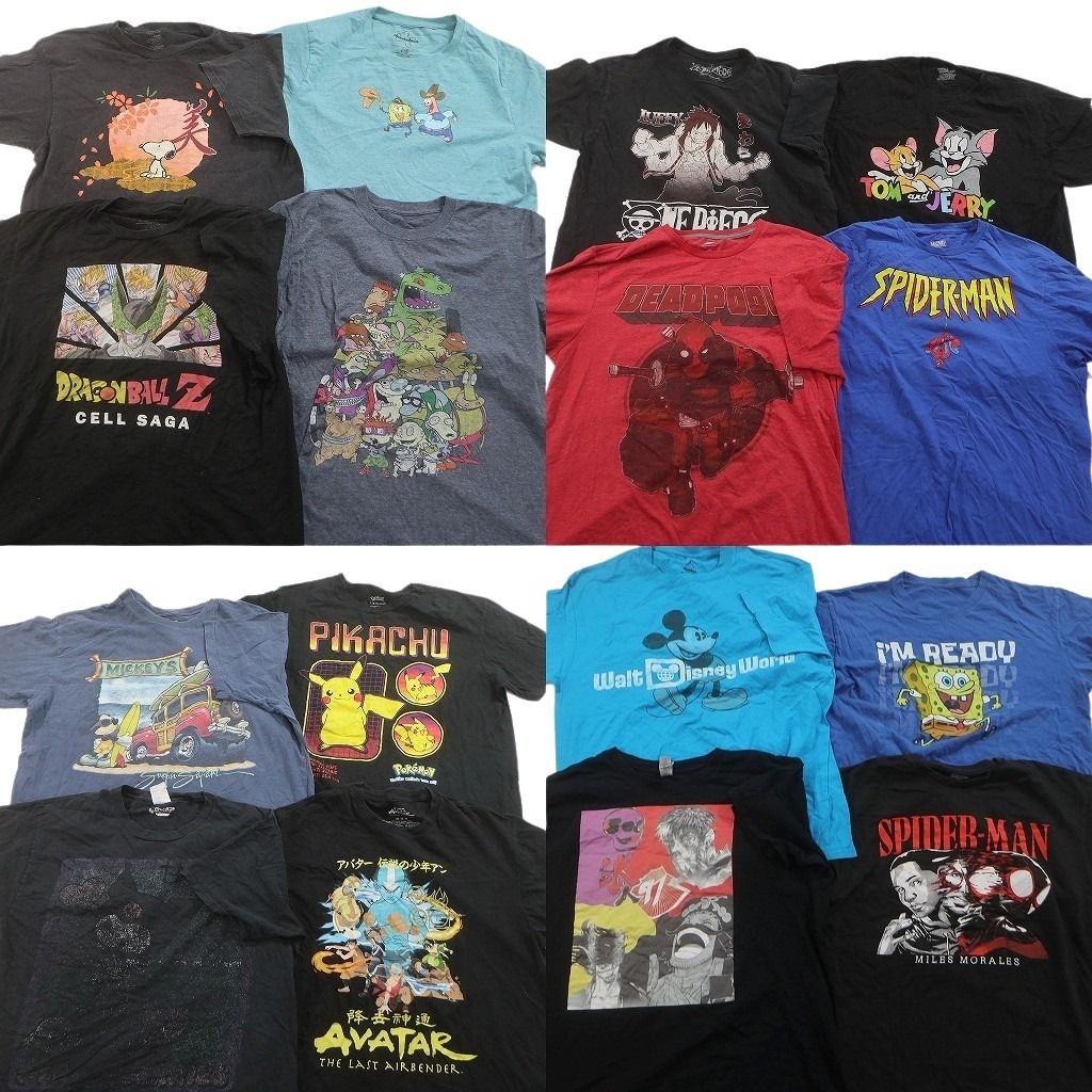 古着卸 まとめ売り キャラクター Tシャツ 16枚セット ( メンズ L ) ディズニー ミッキー ドラゴンボール スポンジボブ 中古 古着 NF2382
