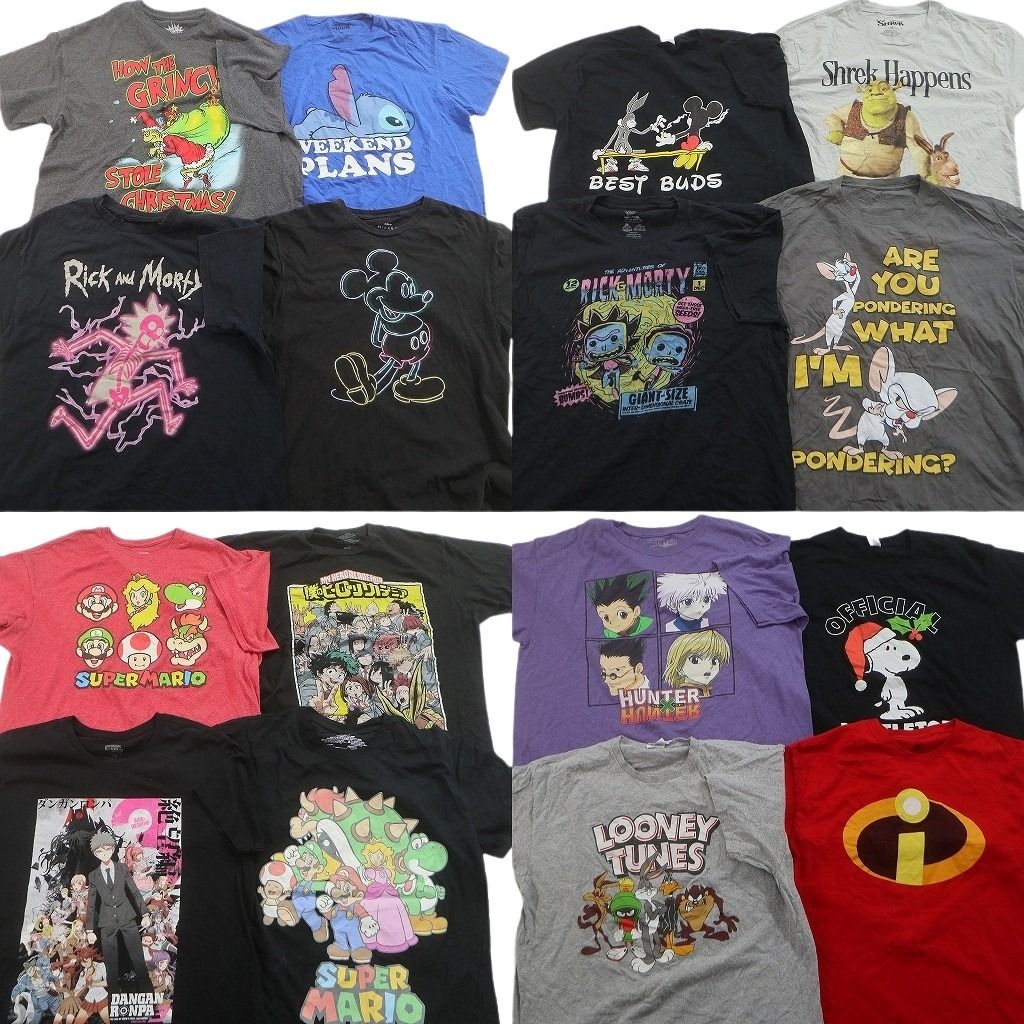 古着卸 まとめ売り キャラクター Tシャツ 16枚セット ( メンズ L ) ミッキー ディズニー スティッチ スヌーピー 中古 古着 NF2383