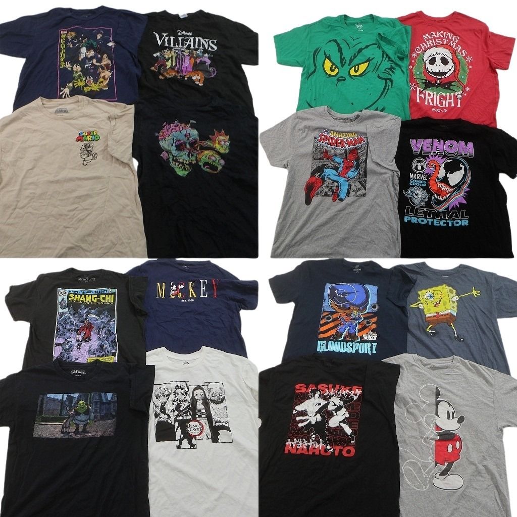 古着卸 まとめ売り キャラクター Tシャツ 16枚セット ( メンズ L ) ディズニー ヴィランズ ミッキー スポンジボブ ナルト 中古 古着 NF2385