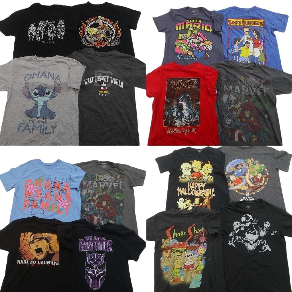 古着卸 まとめ売り キャラクター Tシャツ 16枚セット ( メンズ S ) ミッキー ディズニー スティッチ スポンジボブ 中古 古着 NF2388