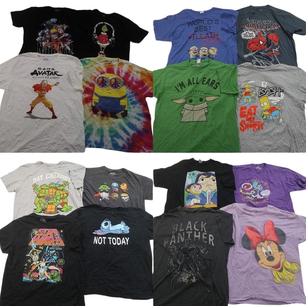 古着卸 まとめ売り キャラクター Tシャツ 16枚セット ( メンズ XL ) ディズニー ミニー スティッチ スターウォーズ 中古 古着 NF2390