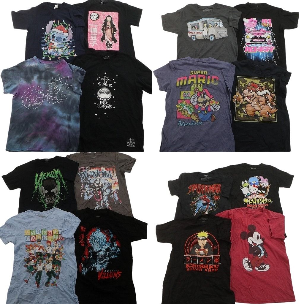古着卸 まとめ売り キャラクター Tシャツ 16枚セット ( メンズ S ) ミッキー ディズニー マーベル スパイダーマン ナルト 中古 古着 NF2394