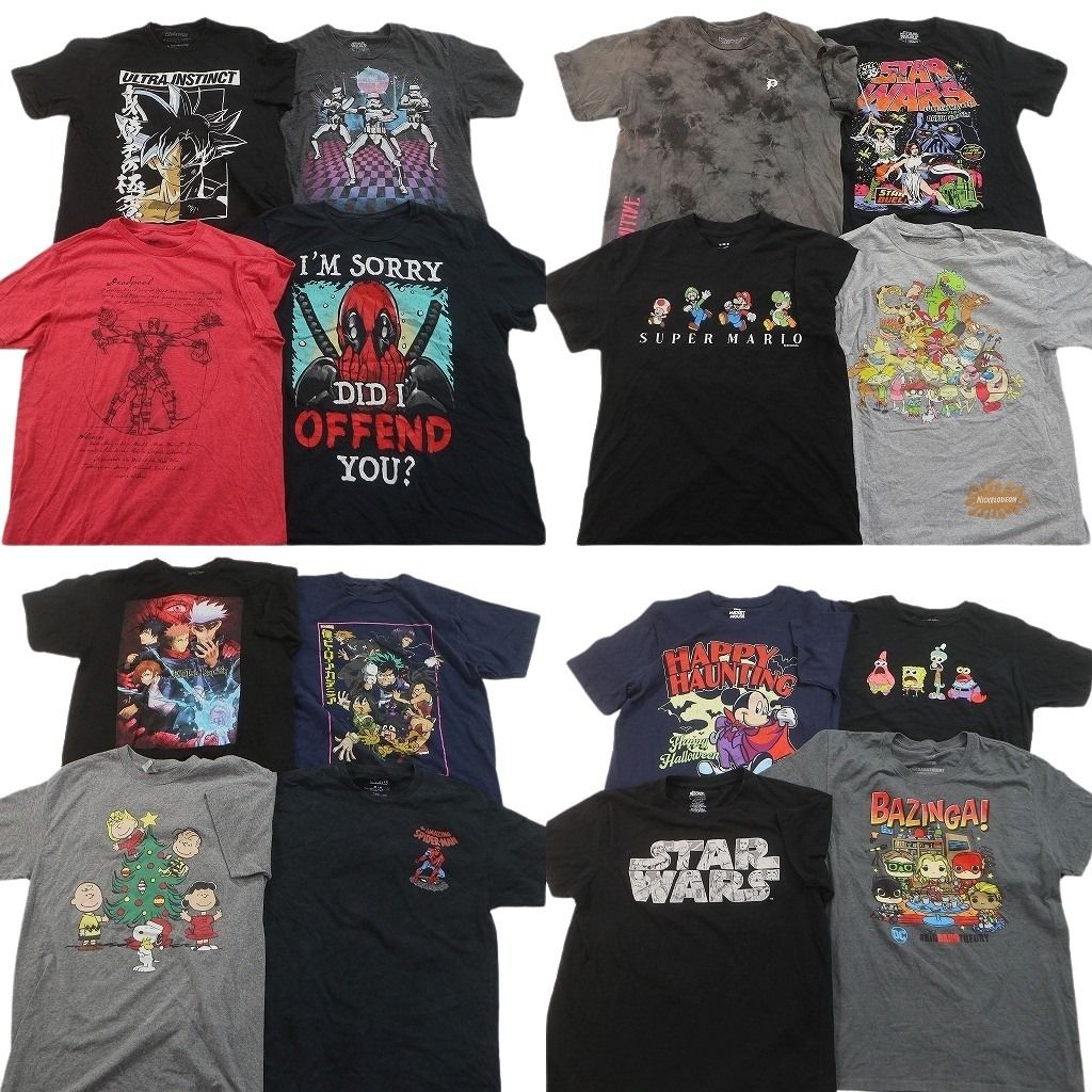 古着卸 まとめ売り キャラクター Tシャツ 16枚セット ( メンズ M ) スターウォーズ ディズニー ミッキー スポンジボブ 中古 古着 NF2395