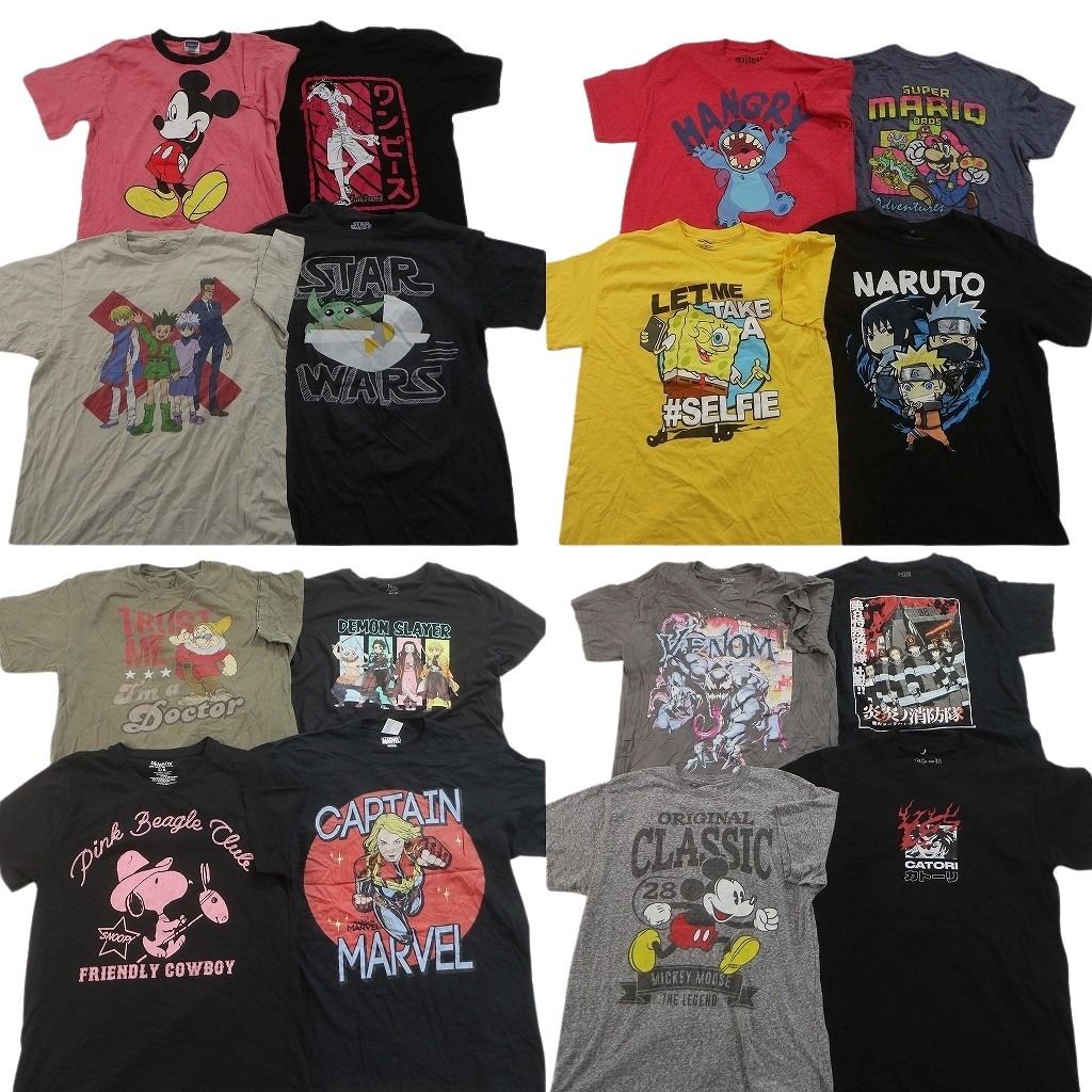古着卸 まとめ売り キャラクター Tシャツ 16枚セット ( メンズ M ) ミッキー ディズニー マーベル ヴェノム スヌーピー 中古 古着 NF2396