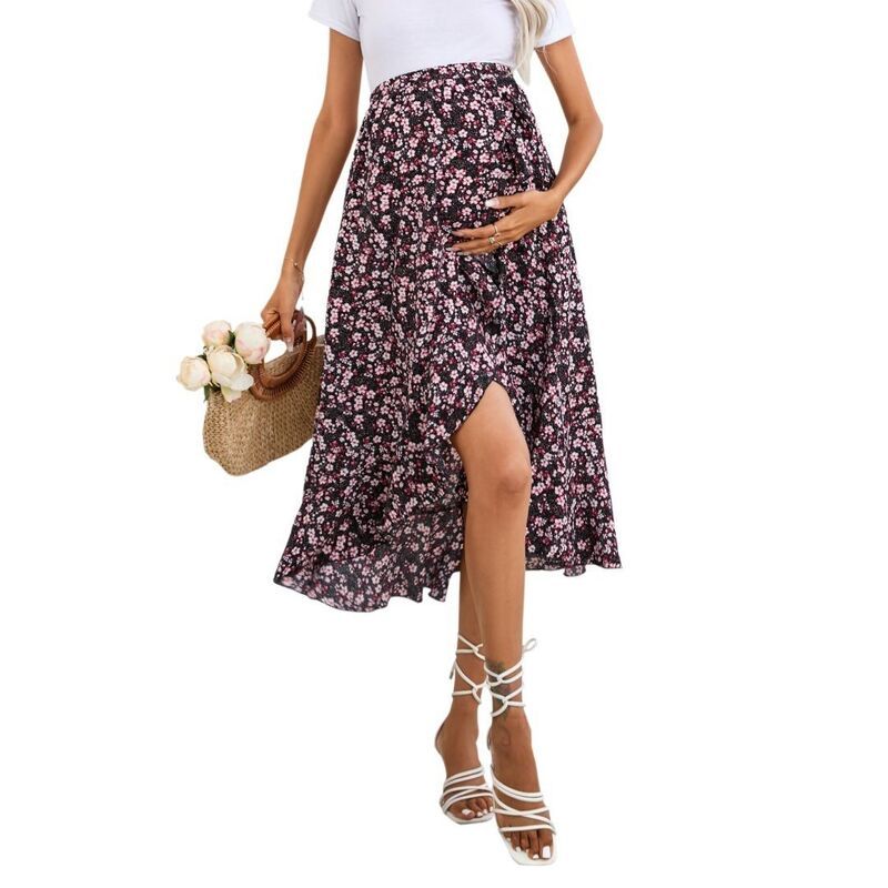 イエスファッション レディース ボトムスカート ティアード A ライン ハイウエスト フリル マタニティ Yesfashion Womens Maternity High Waist Ruffled