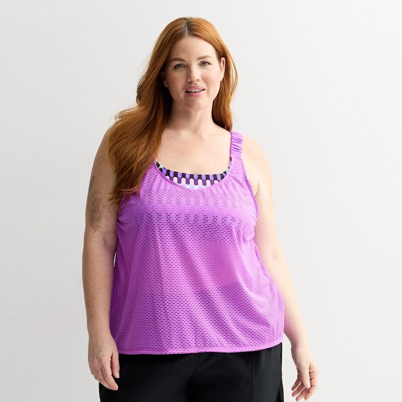 ゼロエクスポージャー レディース 水着 トップのみ プラスサイズ PlusizeroXposur Scrunchie 2in1 Tankini Swim Topurple パープル