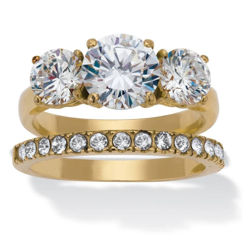 パームビーチジュエリー レディース アクセサリー リング PalmBeach Jewelry 396 TCW 3Stone Round Cubic Zirconia Gold IonPlated Br