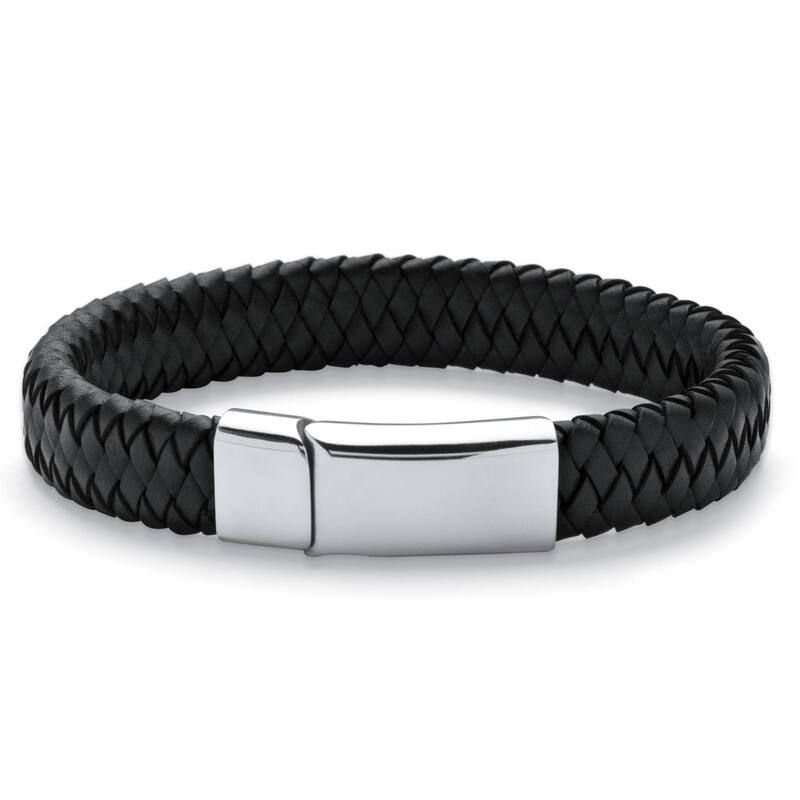 パームビーチジュエリー レディース アクセサリー ブレスレット・バングル・アンクレット Tシャツ レザー PalmBeach Jewelry Mens Braided Leather and Stai