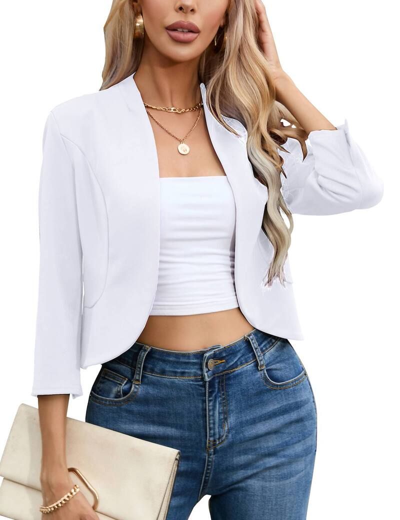 エリートチョイス レディース アウター ジャケット・ブルゾン カーディガン クロップド ブレザー Elitechoice Womens Cropped Blazer Casual Business 3