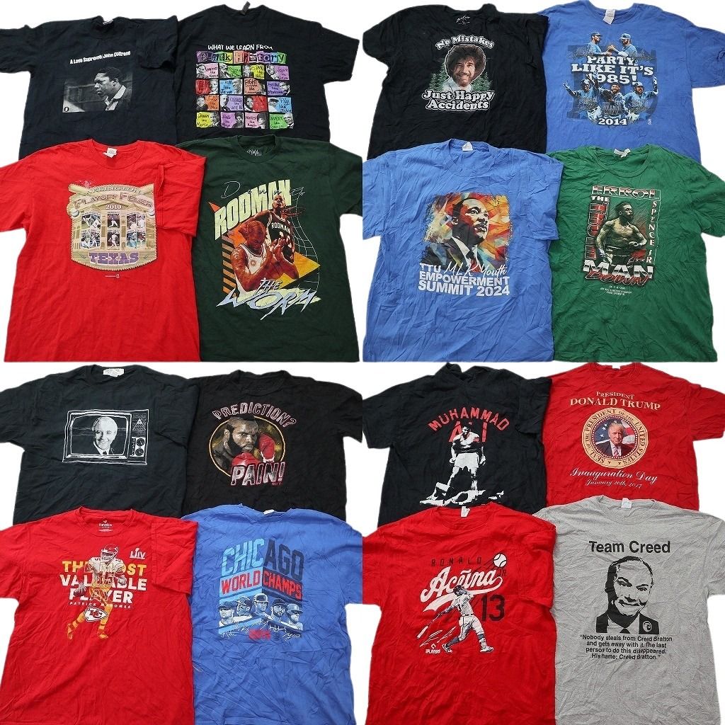 古着卸 まとめ売り 人物 Tシャツ 16枚セット ( メンズ L/XL ) プロチーム MLB NBA モハメドアリ NFL チーフス トランプ 中古 古着 NF2463