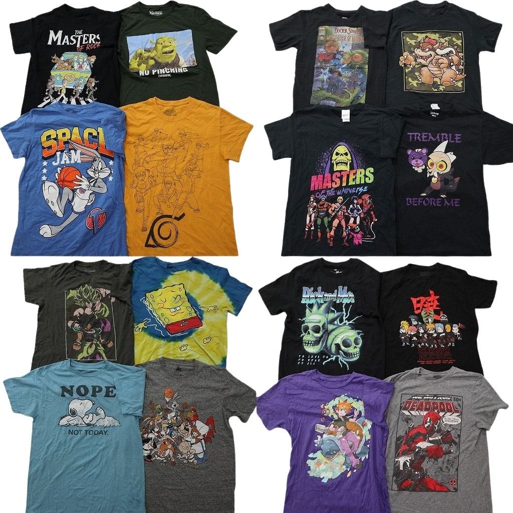 古着卸 まとめ売り キャラクター Tシャツ 16枚セット ( メンズ S ) ナルト スペースジャム ディズニー スポンジボブ 中古 古着 NF2470