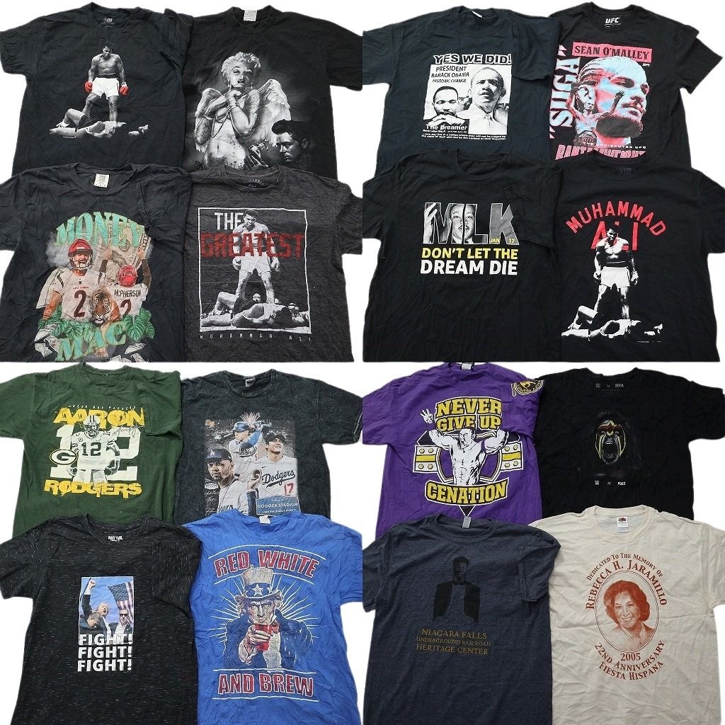 古着卸 まとめ売り 人物 Tシャツ 16枚セット ( メンズ L ) モハメドアリ プロチーム MLB NFL ドジャース パッカーズ 中古 古着 NF2480
