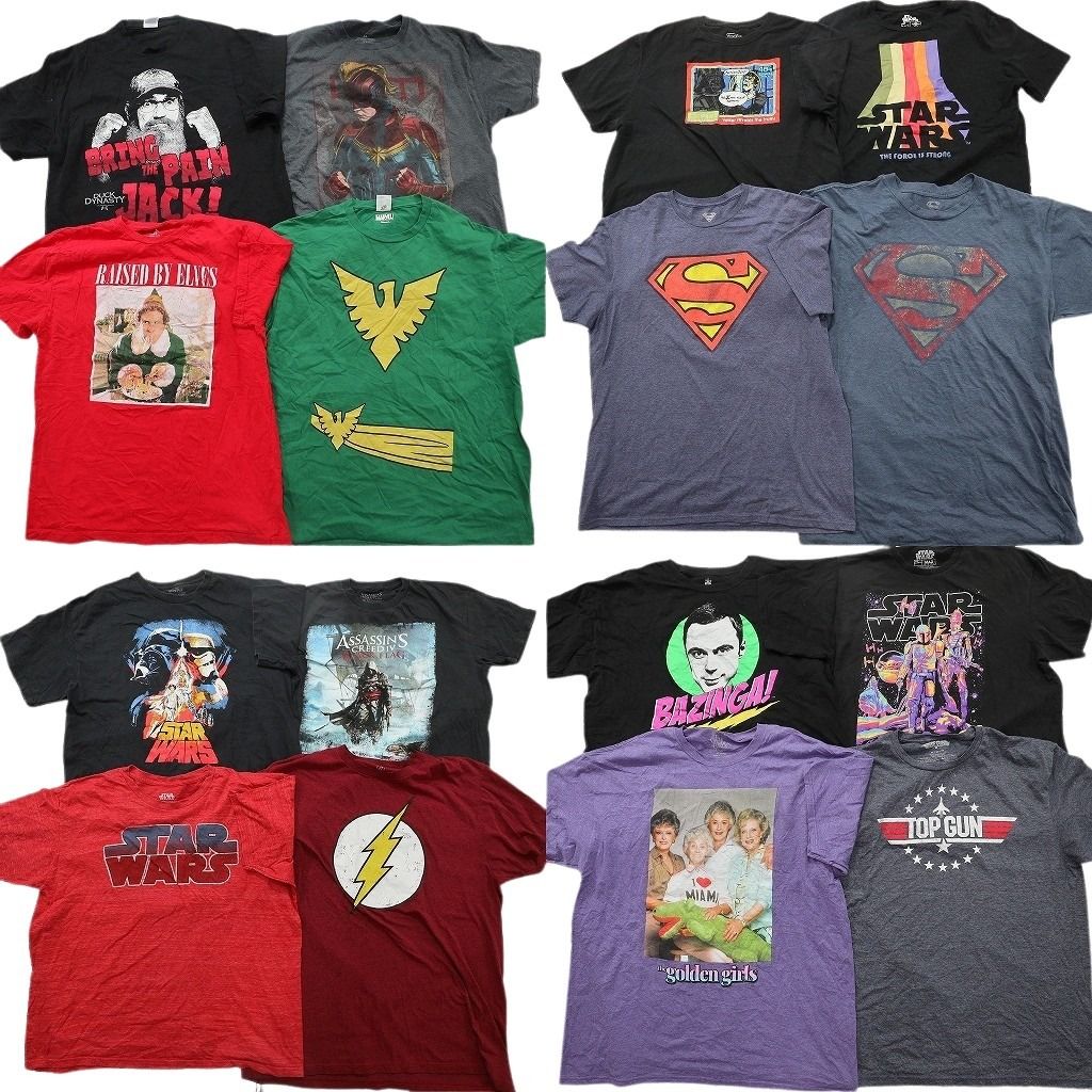 古着卸 まとめ売り 映画・ドラマ Tシャツ 16枚セット ( メンズ XL ) TOPGUN 人物 スターウォーズ マーベル 中古 古着 NF2486