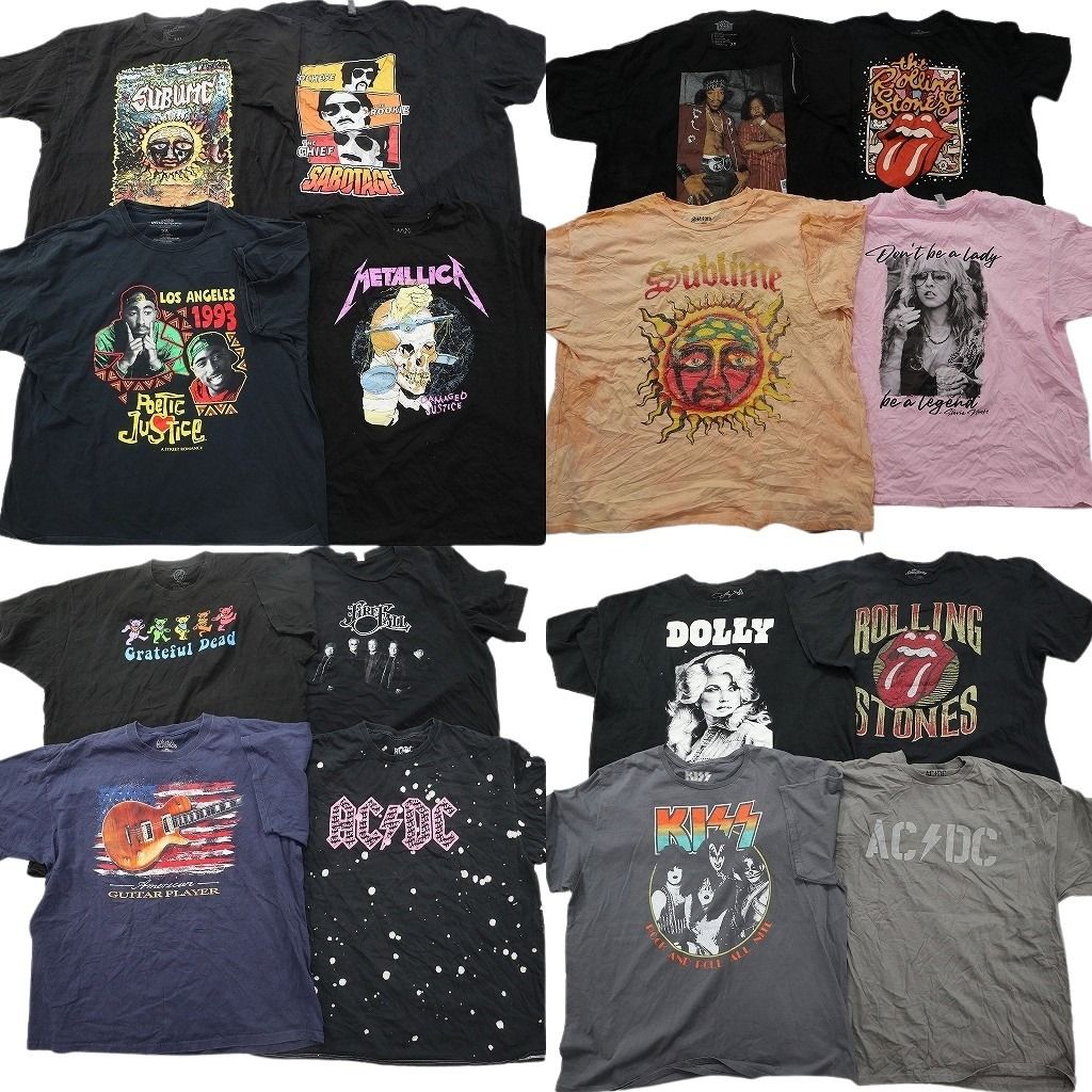 古着卸 音楽・バンド Tシャツ 16枚セット ( メンズ 2XL/3XL ) メタリカ KISS AC/DC ローリングストーンズ グレイトフルデッド 中古 NF2488