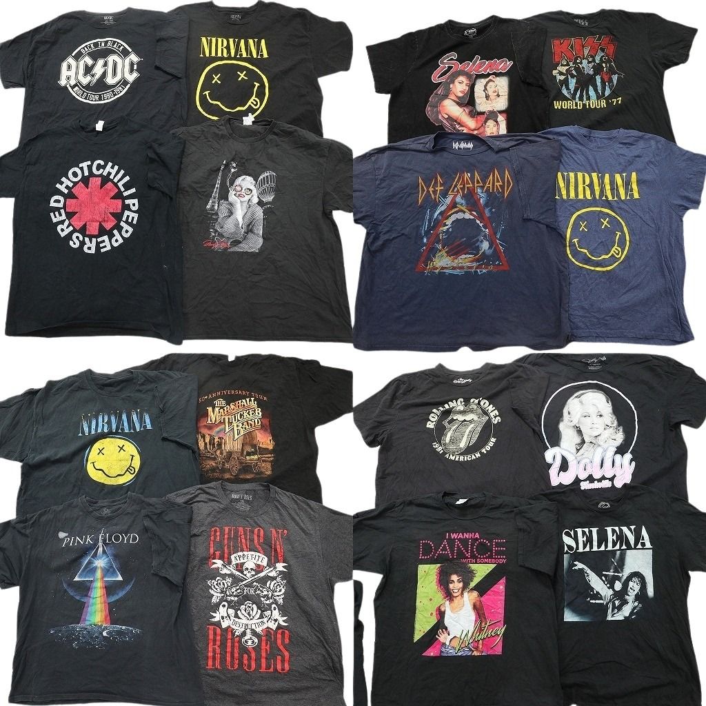 古着卸 まとめ売り 音楽・バンド Tシャツ 16枚セット ( メンズ 2XL ) AC/DC レッチリ ニルヴァーナ ローリングストーンズ 中古 古着 NF2489