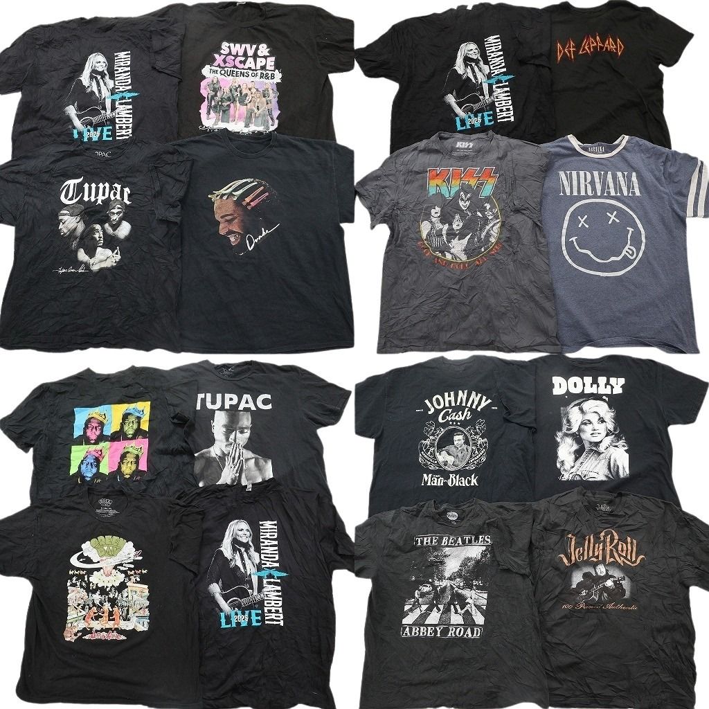 古着卸 まとめ売り 音楽・バンド Tシャツ 16枚セット ( メンズ 2XL ) 2PAC ビートルズ 人物 ニルヴァーナ KISS リンガーT 中古 古着 NF2490