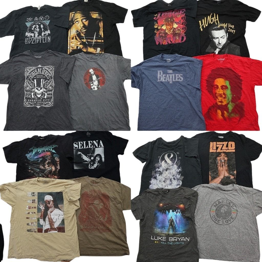 古着卸 まとめ売り 音楽・バンド Tシャツ 16枚セット ( メンズ XL/2XL ) ガンズアンドローゼス 人物 2PAC セレーナ ビートルズ 中古 NF2493