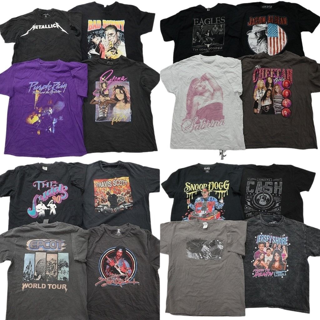 古着卸 まとめ売り 音楽・バンド Tシャツ 16枚セット ( メンズ XL ) メタリカ パープルレイン スヌープドッグ 人物 中古 古着 NF2494