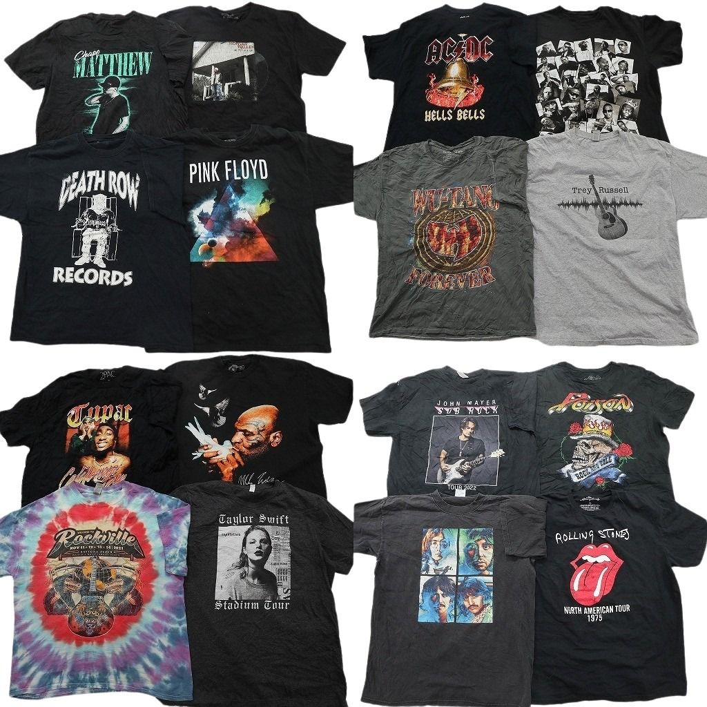 古着卸 まとめ売り 音楽・バンド Tシャツ 16枚セット ( メンズ XL ) ピンクフロイド 人物 ローリングストーンズ 2PAC 中古 古着 NF2497