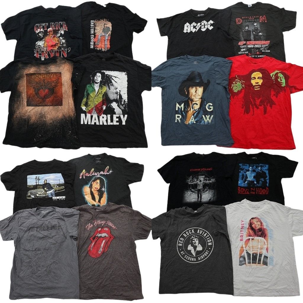 古着卸 まとめ売り 音楽・バンド Tシャツ 16枚セット ( メンズ L/XL ) 人物 アイスキューブ ローリングストーンズ AC/DC 中古 古着 NF2500