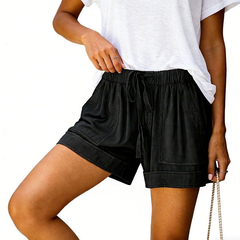 エリートスピリット レディース ボトムス ハーフパンツ・ショーツ ショートパンツ EliteSpirit Womens Elastic Waist Drawstring Cuffed Hem Desi