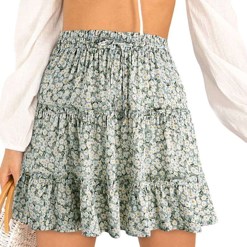 エリートスピリット レディース ボトムスカート フラワー柄 プリント フリル ミニ フラワー EliteSpirit Womens Elastic Waist Ruffled Layers Flora