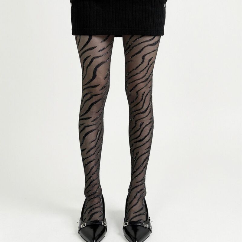 アンナカシ レディース アンダーウェア 靴下 シアー AnnaKaci Womensheer Tights with Sparkly Zebra Stripe Pattern Black ブラック