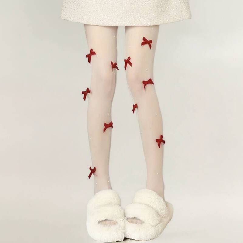 アンナカシ レディース アンダーウェア 靴下 ベルベット シアー AnnaKaci Womensheer Tights with Velvet Bow and Pearl Accent Details