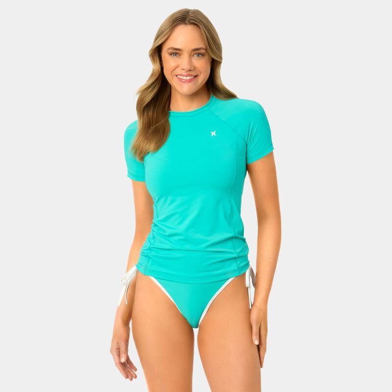 ハーレー レディース 水着 トップのみ Juniors Hurley Solid Short Sleeve Rashguard Swim Top Aquarium